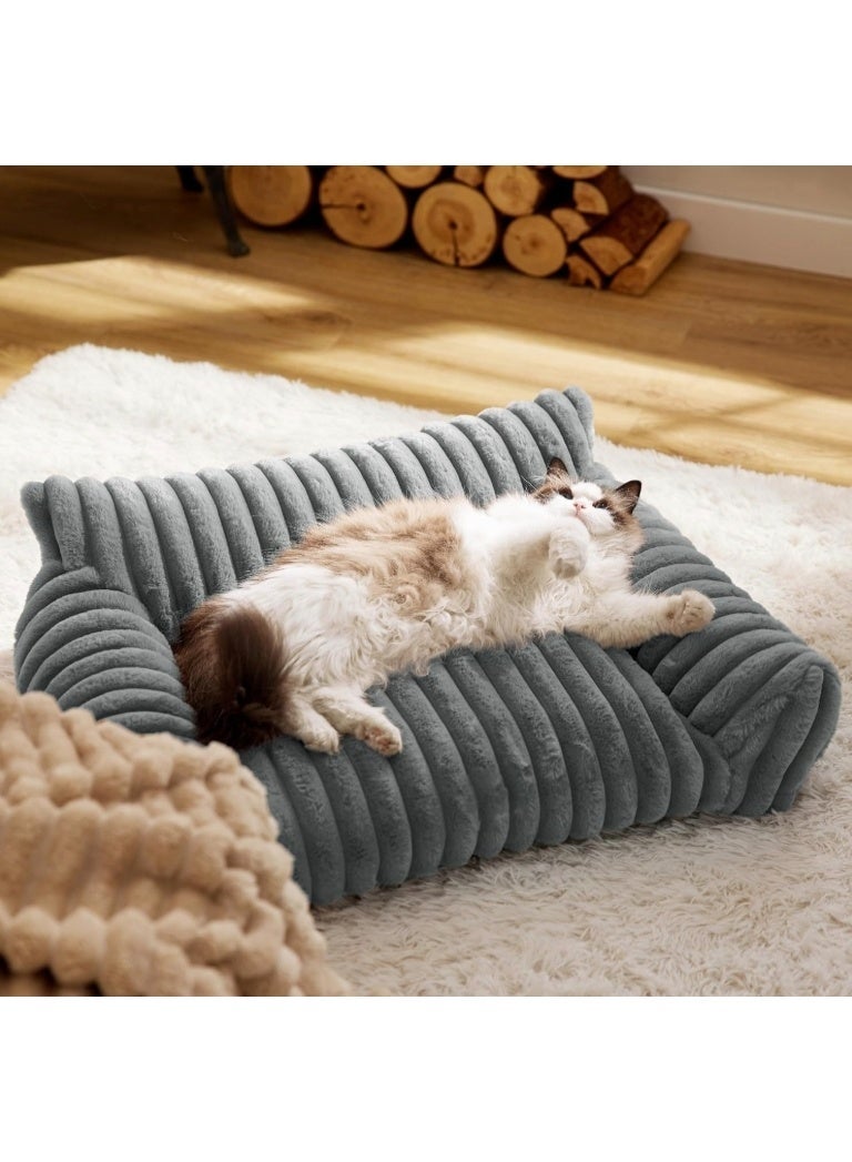 Pet bed - Premium and Adorable Sofa for Pet Cats - Fluffy Cat beds with Luxury High-Quality Corduroy Fabric, Suitable as a Pet Bed for Cats and Small Dogs,  Supportive Pet Sofa, 76cm,Grey - Image 4